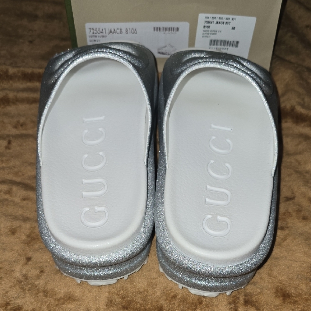 Gucci Glitter RubnerSandals with Embossed GG Logo Size 36(6) Womans - Picture 6 of 11